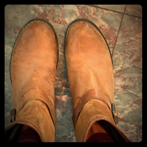 Shoes - Brown distressed leather boots.